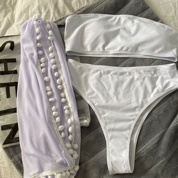 BRAND NEW! 3pc white pom pom bikini set - Picture 3 of 6